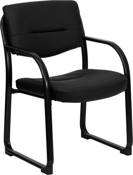 Flash Furniture Black Leather Executive Side Reception Chair with Sled Base - BT-510-LEA-BK-GG