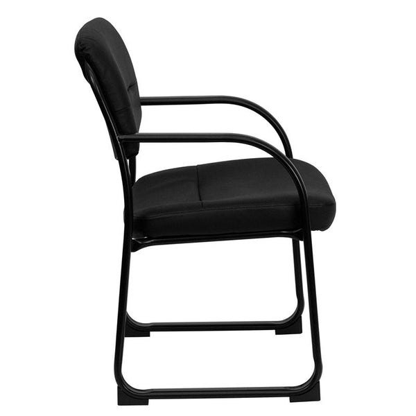 Flash Furniture Black Leather Executive Side Reception Chair with Sled Base - BT-510-LEA-BK-GG