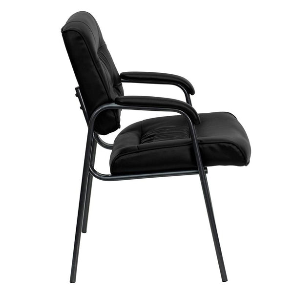 Flash Furniture Black Leather Executive Side Reception Chair with Titanium Frame Finish - BT-1404-BKGY-GG
