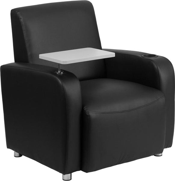 Flash Furniture Black Leather Guest Chair with Tablet Arm, Chrome Legs and Cup Holder - BT-8217-BK-GG