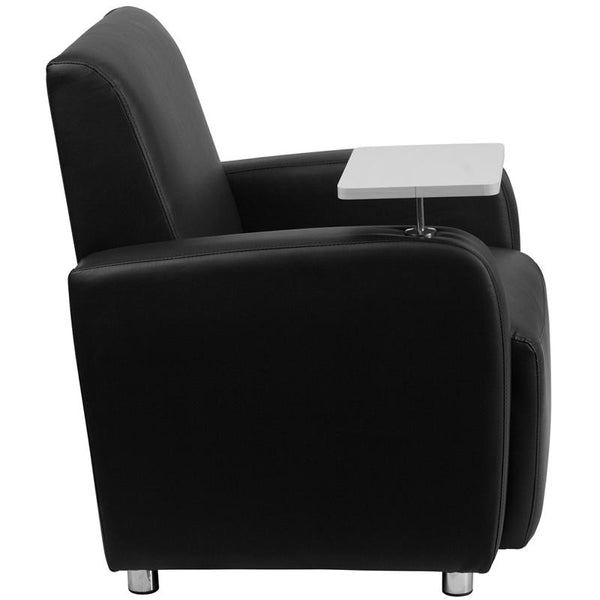 Flash Furniture Black Leather Guest Chair with Tablet Arm, Chrome Legs and Cup Holder - BT-8217-BK-GG