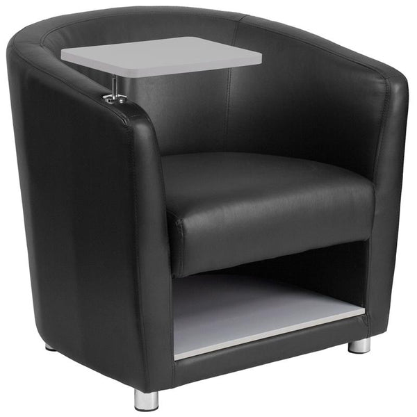 Flash Furniture Black Leather Guest Chair with Tablet Arm, Chrome Legs and Under Seat Storage - BT-8220-BK-GG