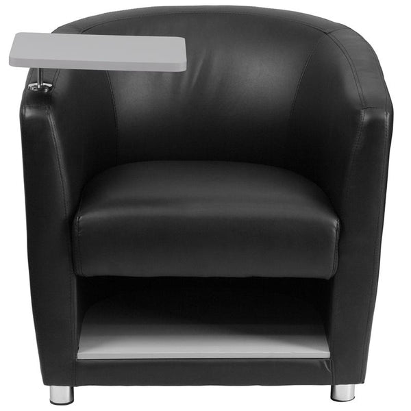 Flash Furniture Black Leather Guest Chair with Tablet Arm, Chrome Legs and Under Seat Storage - BT-8220-BK-GG