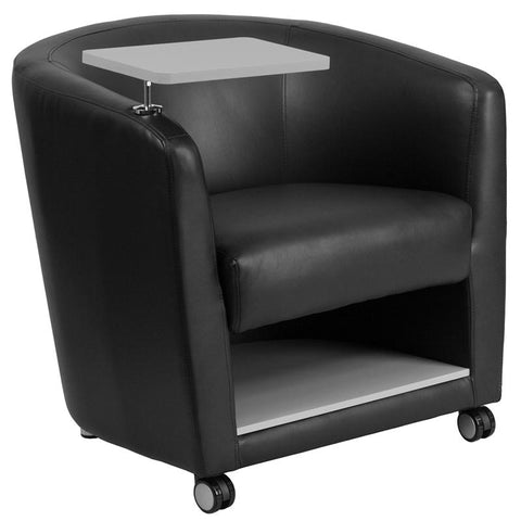 Flash Furniture Black Leather Guest Chair with Tablet Arm, Front Wheel Casters and Under Seat Storage - BT-8220-BK-CS-GG