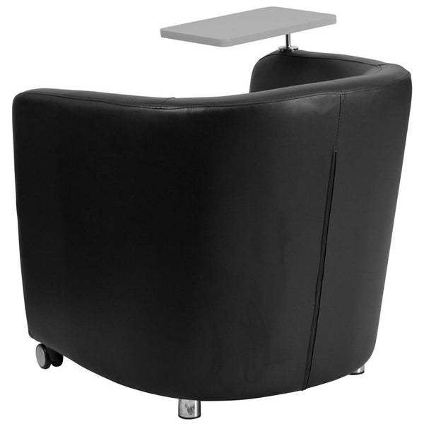 Flash Furniture Black Leather Guest Chair with Tablet Arm, Front Wheel Casters and Under Seat Storage - BT-8220-BK-CS-GG