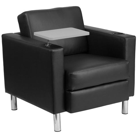 Flash Furniture Black Leather Guest Chair with Tablet Arm, Tall Chrome Legs and Cup Holder - BT-8219-BK-GG