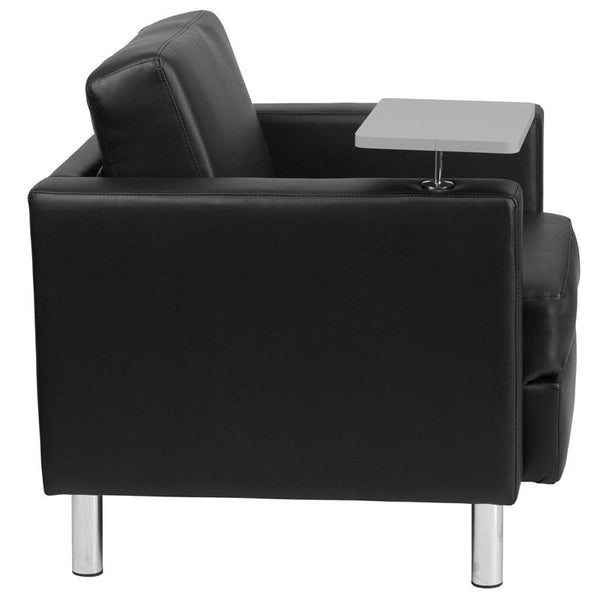 Flash Furniture Black Leather Guest Chair with Tablet Arm, Tall Chrome Legs and Cup Holder - BT-8219-BK-GG