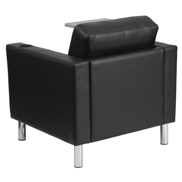 Flash Furniture Black Leather Guest Chair with Tablet Arm, Tall Chrome Legs and Cup Holder - BT-8219-BK-GG