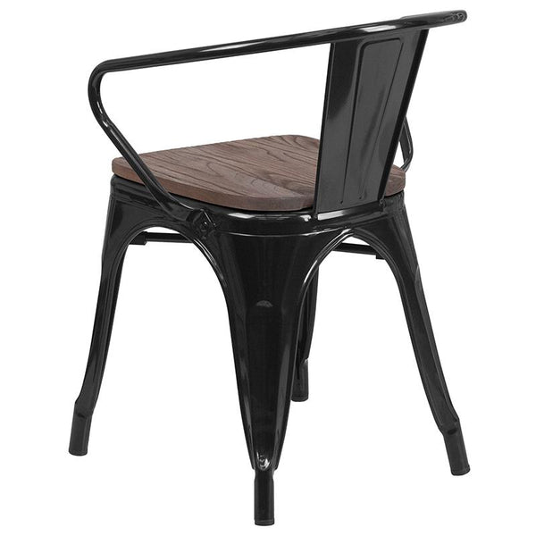 Flash Furniture Black Metal Chair with Wood Seat and Arms - CH-31270-BK-WD-GG