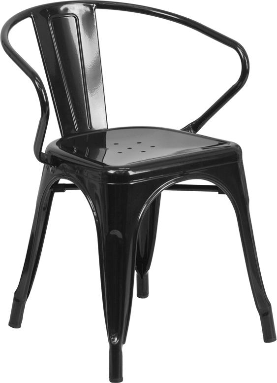 Flash Furniture Black Metal Indoor-Outdoor Chair with Arms - CH-31270-BK-GG