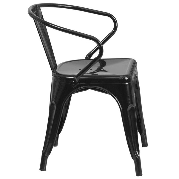 Flash Furniture Black Metal Indoor-Outdoor Chair with Arms - CH-31270-BK-GG