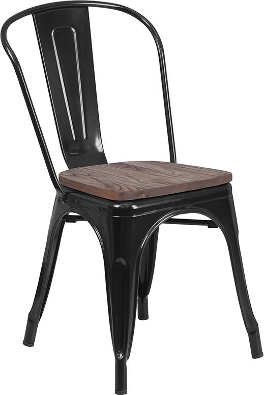 Flash Furniture Black Metal Stackable Chair with Wood Seat - CH-31230-BK-WD-GG