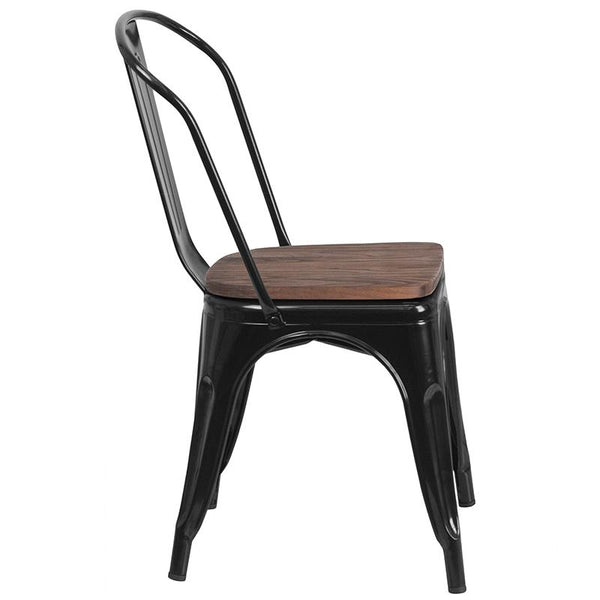 Flash Furniture Black Metal Stackable Chair with Wood Seat - CH-31230-BK-WD-GG