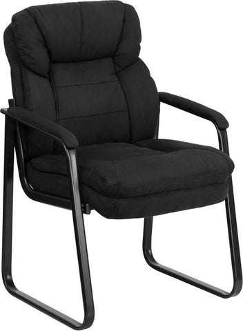 Flash Furniture Black Microfiber Executive Side Reception Chair with Lumbar Support and Sled Base - GO-1156-BK-GG