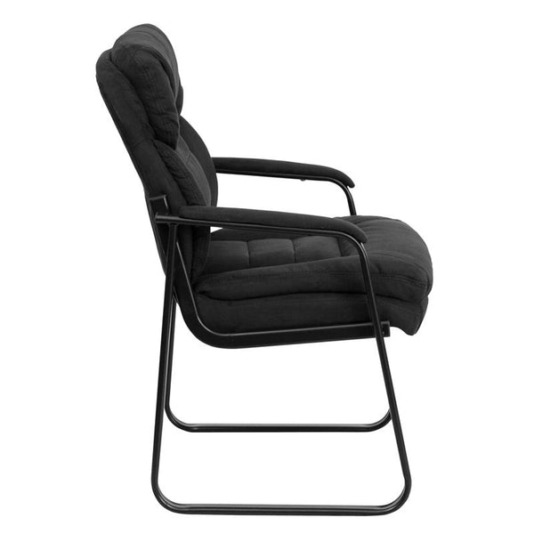 Flash Furniture Black Microfiber Executive Side Reception Chair with Lumbar Support and Sled Base - GO-1156-BK-GG