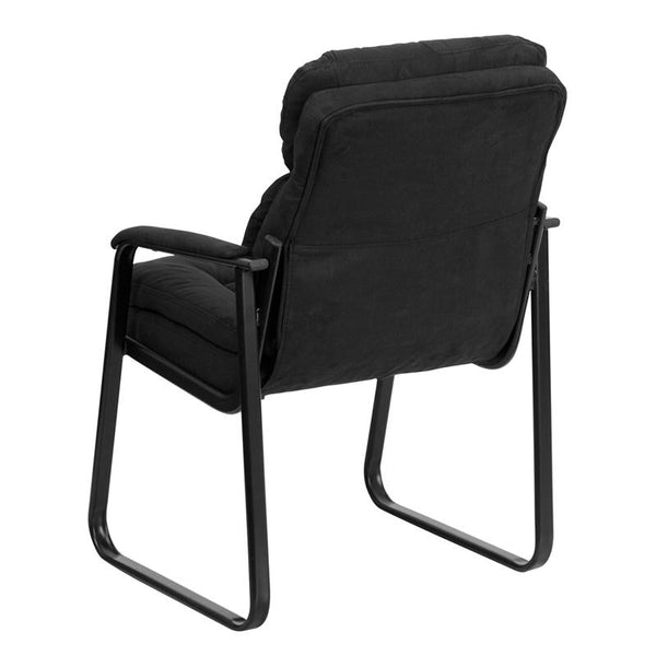 Flash Furniture Black Microfiber Executive Side Reception Chair with Lumbar Support and Sled Base - GO-1156-BK-GG