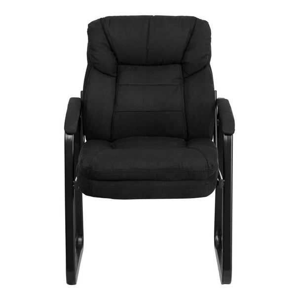 Flash Furniture Black Microfiber Executive Side Reception Chair with Lumbar Support and Sled Base - GO-1156-BK-GG