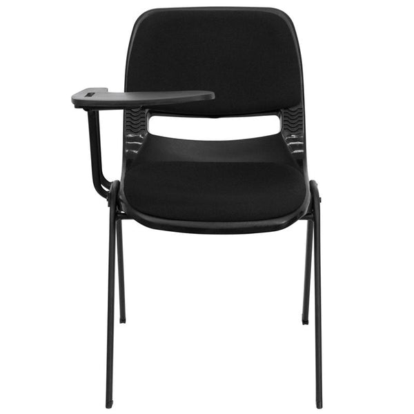 Flash Furniture Black Padded Ergonomic Shell Chair with Right Handed Flip-Up Tablet Arm - RUT-EO1-01-PAD-RTAB-GG