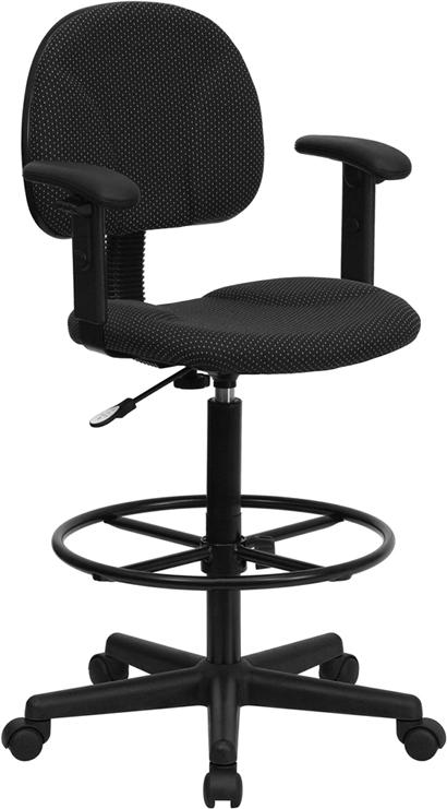 Flash Furniture Black Patterned Fabric Drafting Chair with Adjustable Arms (Cylinders: 22.5''-27''H or 26''-30.5''H) - BT-659-BLK-ARMS-GG