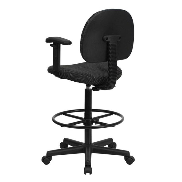 Flash Furniture Black Patterned Fabric Drafting Chair with Adjustable Arms (Cylinders: 22.5''-27''H or 26''-30.5''H) - BT-659-BLK-ARMS-GG