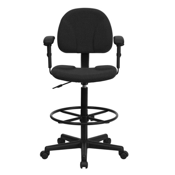 Flash Furniture Black Patterned Fabric Drafting Chair with Adjustable Arms (Cylinders: 22.5''-27''H or 26''-30.5''H) - BT-659-BLK-ARMS-GG