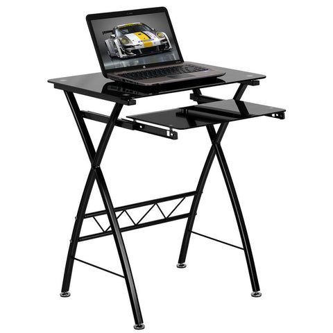 Flash Furniture Black Tempered Glass Computer Desk with Pull-Out Keyboard Tray - NAN-CP-60-GG