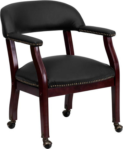 Flash Furniture Black Top Grain Leather Conference Chair with Accent Nail Trim and Casters - B-Z100-LF-0005-BK-LEA-GG