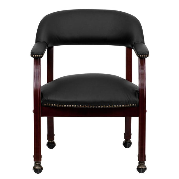 Flash Furniture Black Top Grain Leather Conference Chair with Accent Nail Trim and Casters - B-Z100-LF-0005-BK-LEA-GG