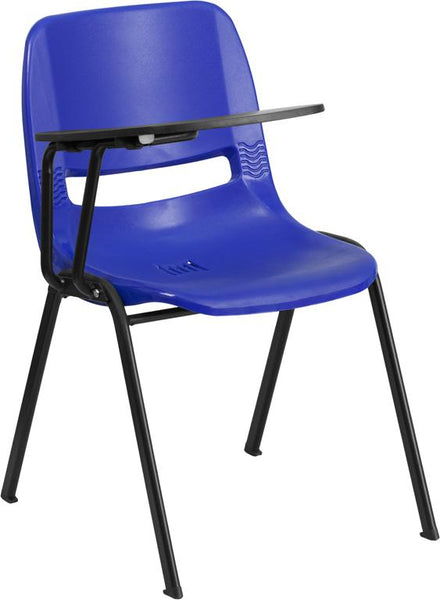 Flash Furniture Blue Ergonomic Shell Chair with Right Handed Flip-Up Tablet Arm - RUT-EO1-BL-RTAB-GG