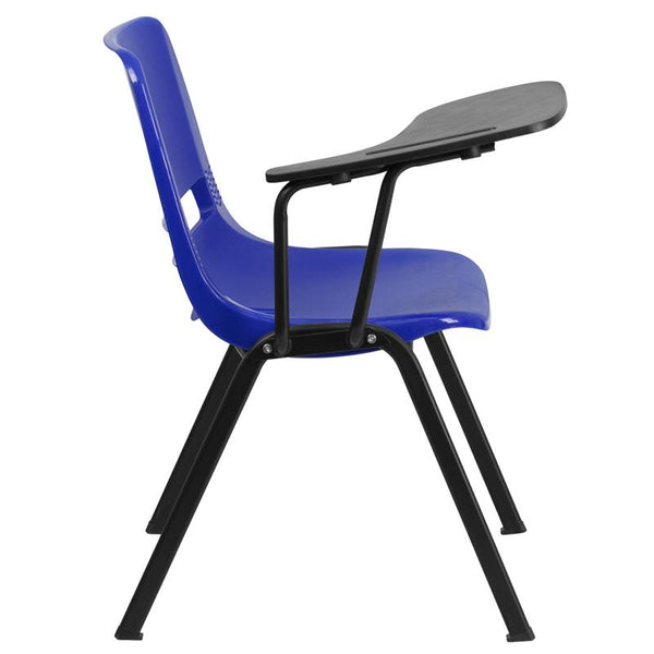 Flash Furniture Blue Ergonomic Shell Chair with Right Handed Flip-Up Tablet Arm - RUT-EO1-BL-RTAB-GG