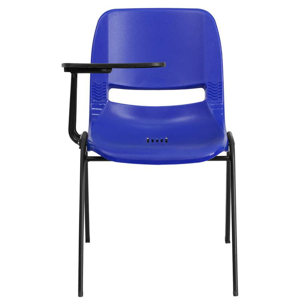 Flash Furniture Blue Ergonomic Shell Chair with Right Handed Flip-Up Tablet Arm - RUT-EO1-BL-RTAB-GG