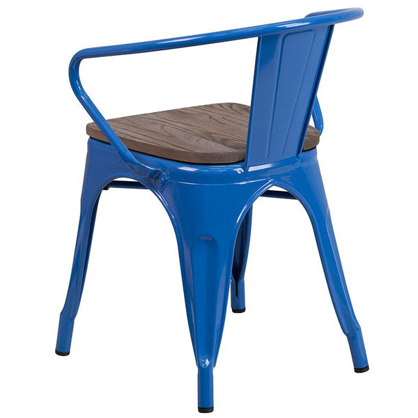 Flash Furniture Blue Metal Chair with Wood Seat and Arms - CH-31270-BL-WD-GG