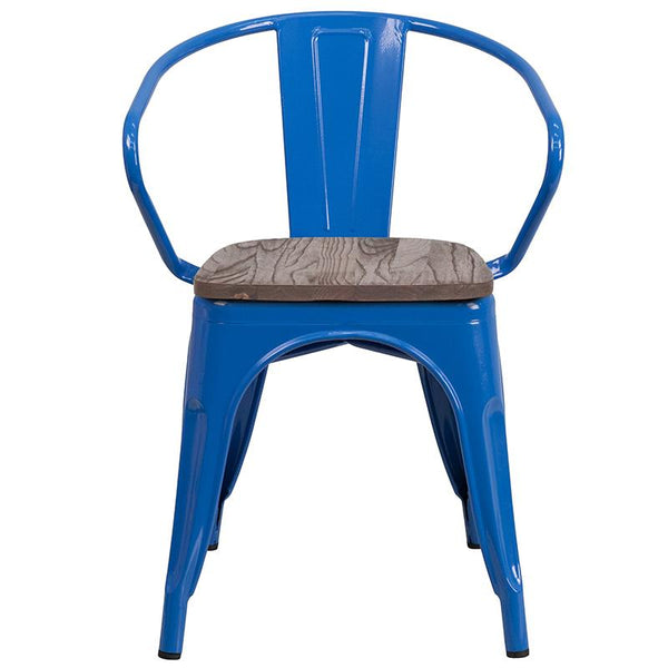 Flash Furniture Blue Metal Chair with Wood Seat and Arms - CH-31270-BL-WD-GG