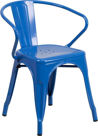 Flash Furniture Blue Metal Indoor-Outdoor Chair with Arms - CH-31270-BL-GG