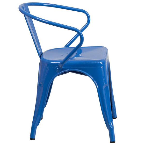 Flash Furniture Blue Metal Indoor-Outdoor Chair with Arms - CH-31270-BL-GG
