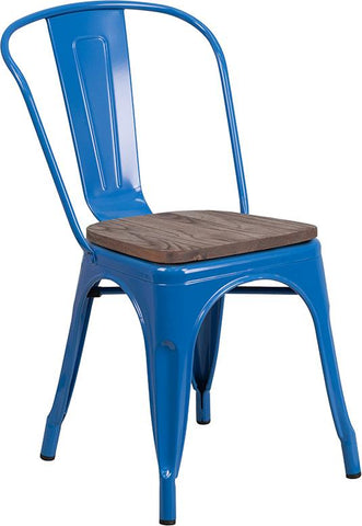 Flash Furniture Blue Metal Stackable Chair with Wood Seat - CH-31230-BL-WD-GG