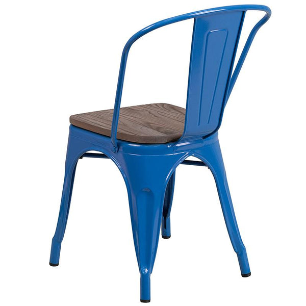 Flash Furniture Blue Metal Stackable Chair with Wood Seat - CH-31230-BL-WD-GG