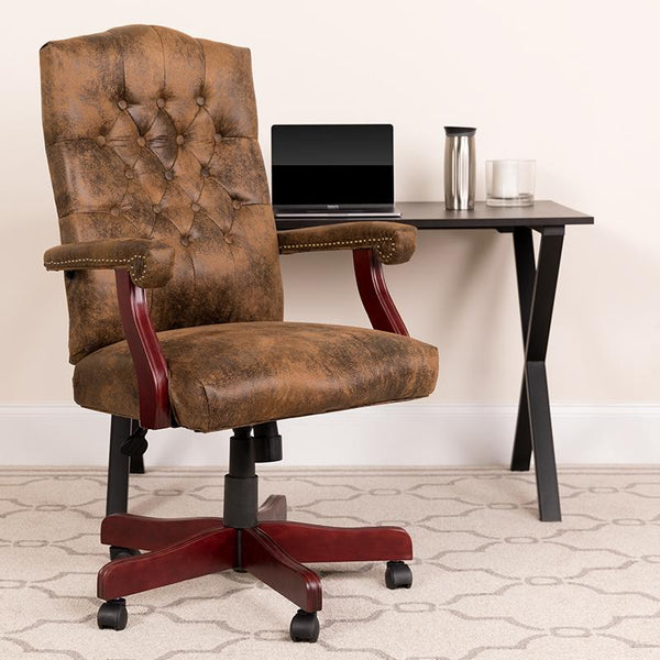 Flash Furniture Bomber Brown Classic Executive Swivel Chair with Arms - 802-BRN-GG