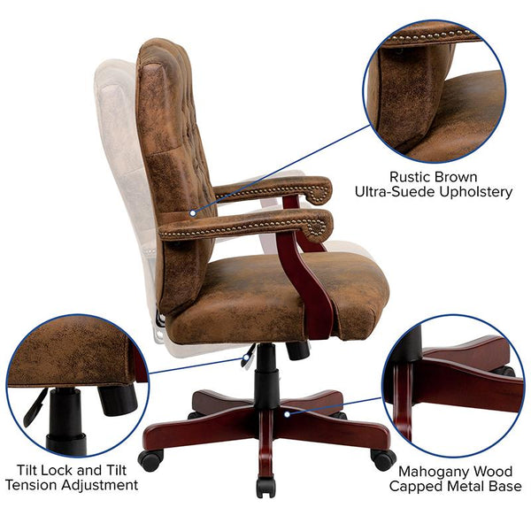 Flash Furniture Bomber Brown Classic Executive Swivel Chair with Arms - 802-BRN-GG