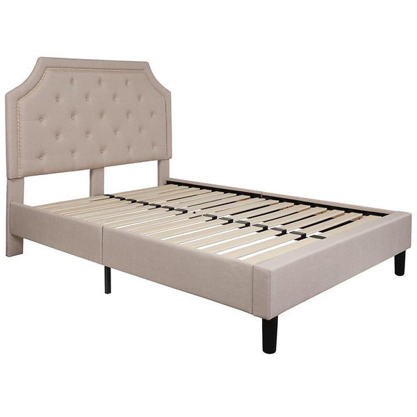 Flash Furniture Brighton Full Size Tufted Upholstered Platform Bed in Beige Fabric - SL-BK4-F-B-GG