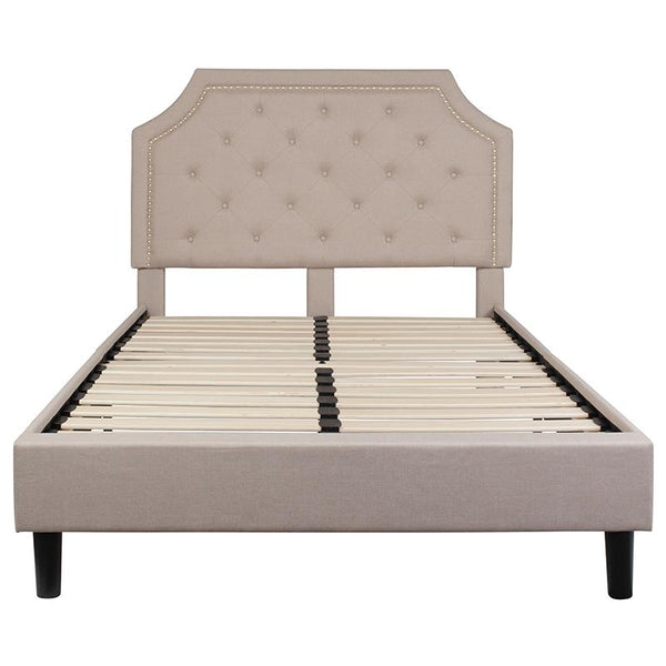 Flash Furniture Brighton Full Size Tufted Upholstered Platform Bed in Beige Fabric - SL-BK4-F-B-GG