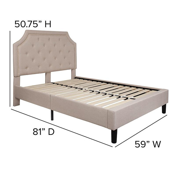 Flash Furniture Brighton Full Size Tufted Upholstered Platform Bed in Beige Fabric - SL-BK4-F-B-GG
