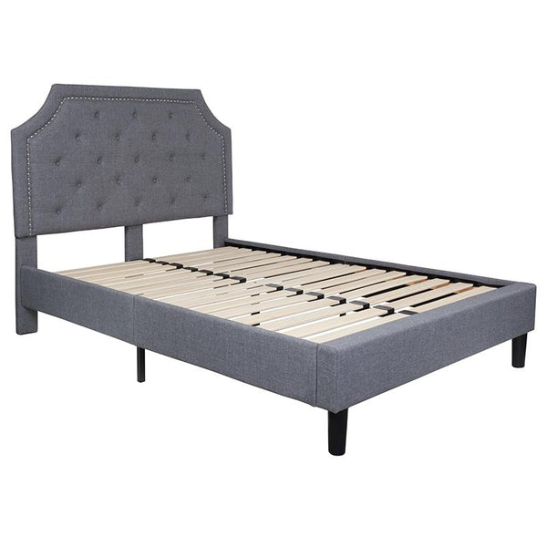 Flash Furniture Brighton Full Size Tufted Upholstered Platform Bed in Light Gray Fabric - SL-BK4-F-LG-GG