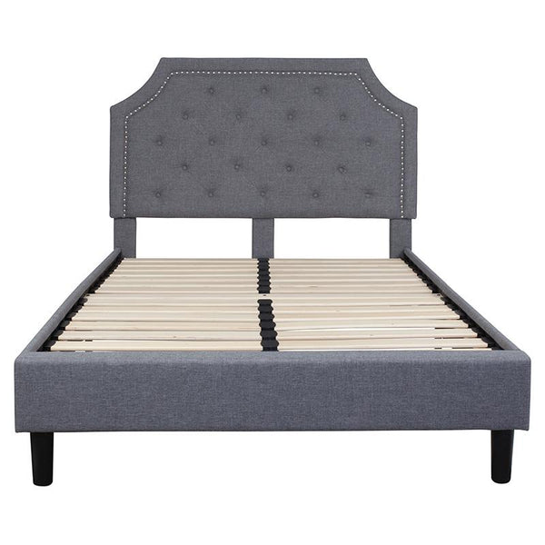 Flash Furniture Brighton Full Size Tufted Upholstered Platform Bed in Light Gray Fabric - SL-BK4-F-LG-GG