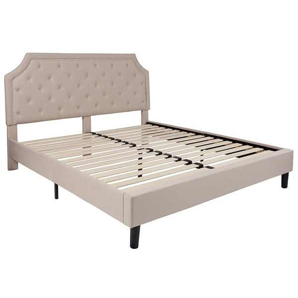 Flash Furniture Brighton King Size Tufted Upholstered Platform Bed in Beige Fabric - SL-BK4-K-B-GG