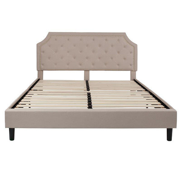 Flash Furniture Brighton King Size Tufted Upholstered Platform Bed in Beige Fabric - SL-BK4-K-B-GG
