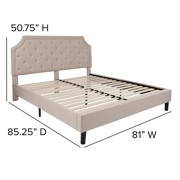 Flash Furniture Brighton King Size Tufted Upholstered Platform Bed in Beige Fabric - SL-BK4-K-B-GG