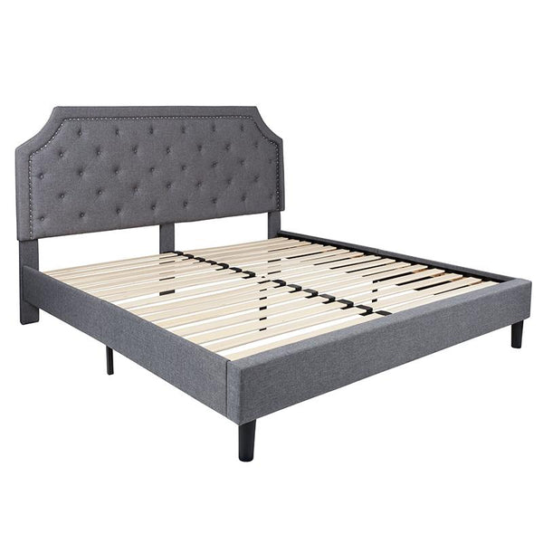 Flash Furniture Brighton King Size Tufted Upholstered Platform Bed in Light Gray Fabric - SL-BK4-K-LG-GG