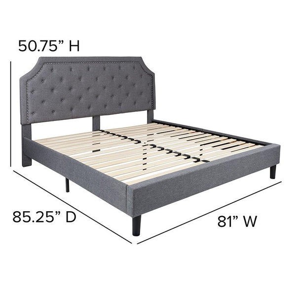 Flash Furniture Brighton King Size Tufted Upholstered Platform Bed in Light Gray Fabric - SL-BK4-K-LG-GG