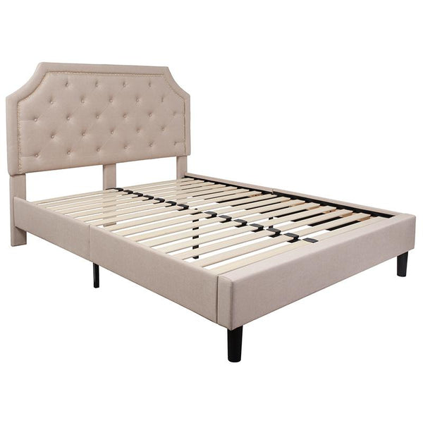 Flash Furniture Brighton Queen Size Tufted Upholstered Platform Bed in Beige Fabric - SL-BK4-Q-B-GG